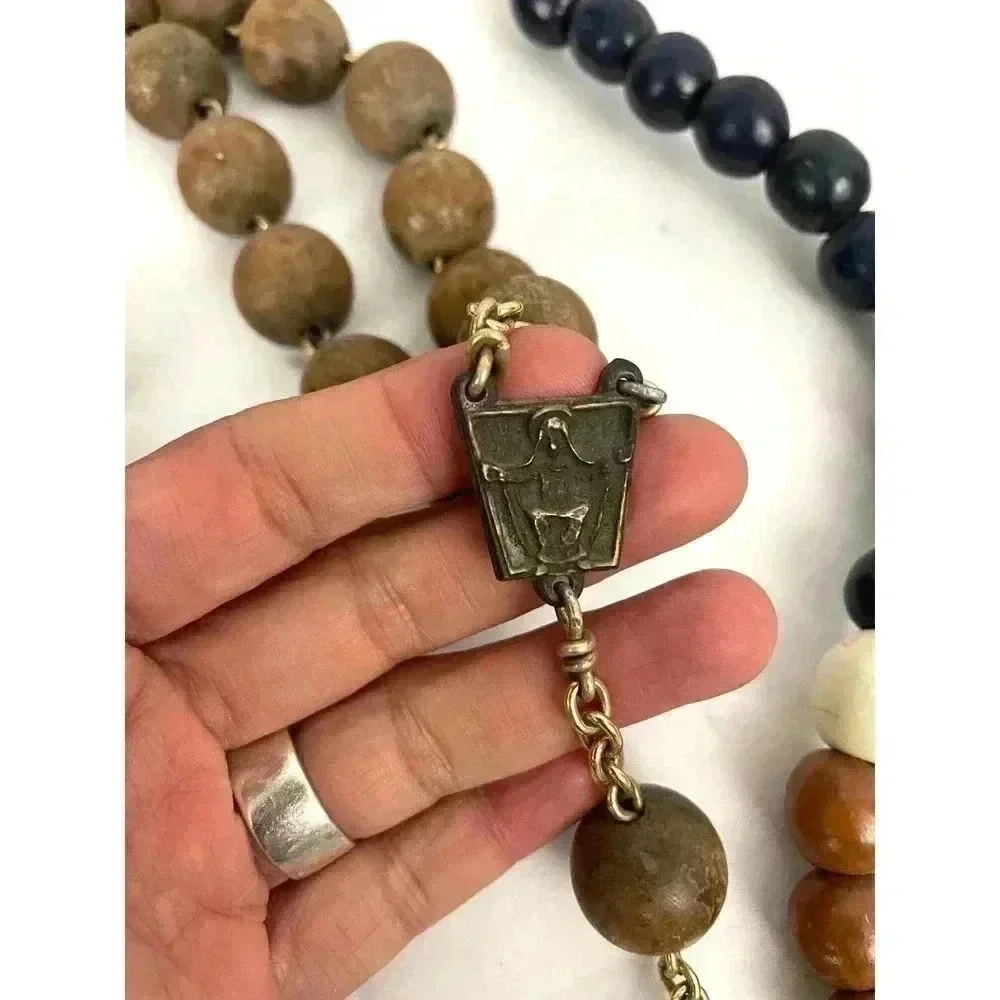 VTG Pair Wooden Rosaries Bronze Colorful‎